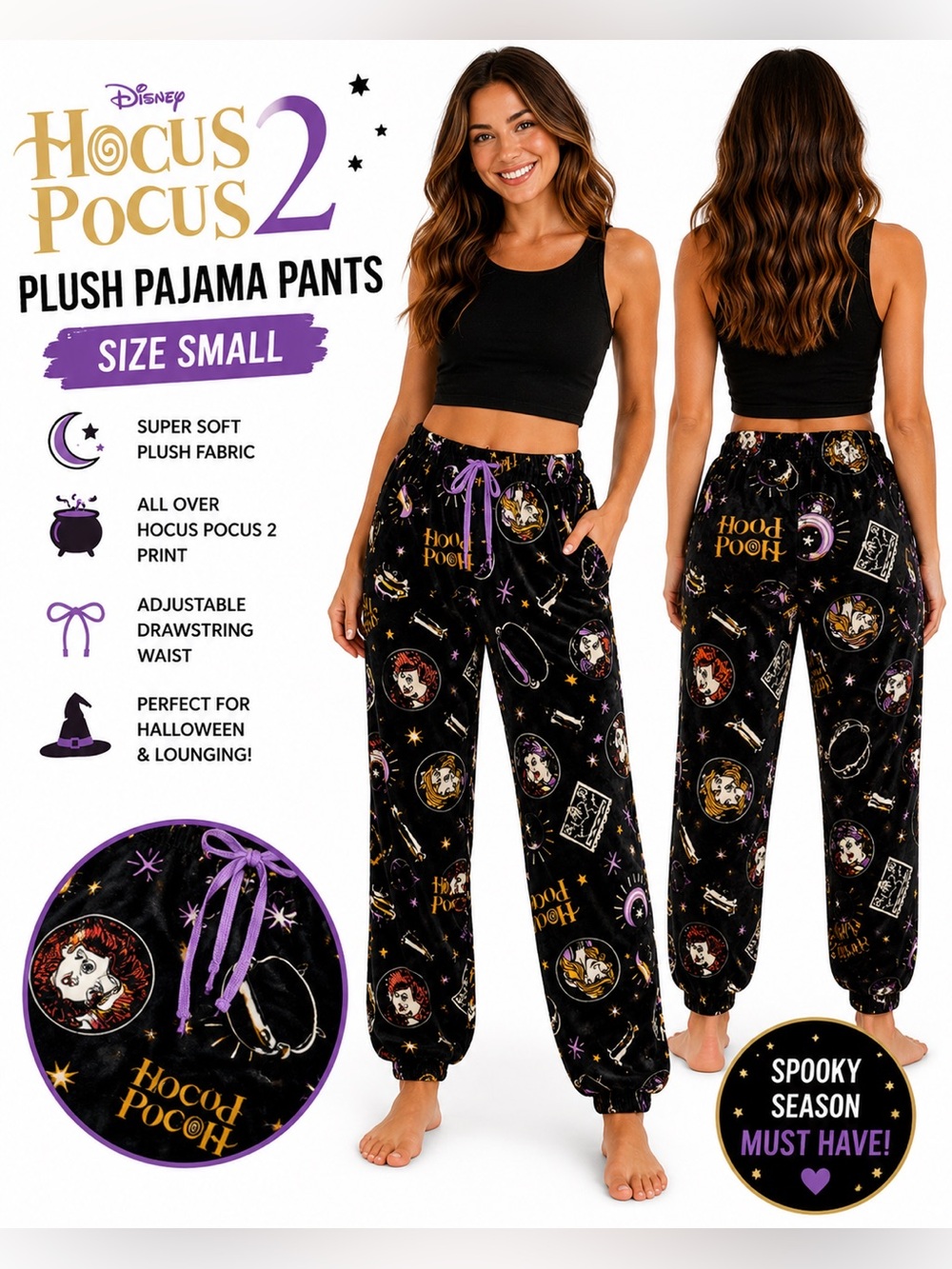 Disney Hocus Pocus 2 Plush Pajama Pants Small Halloween NWT